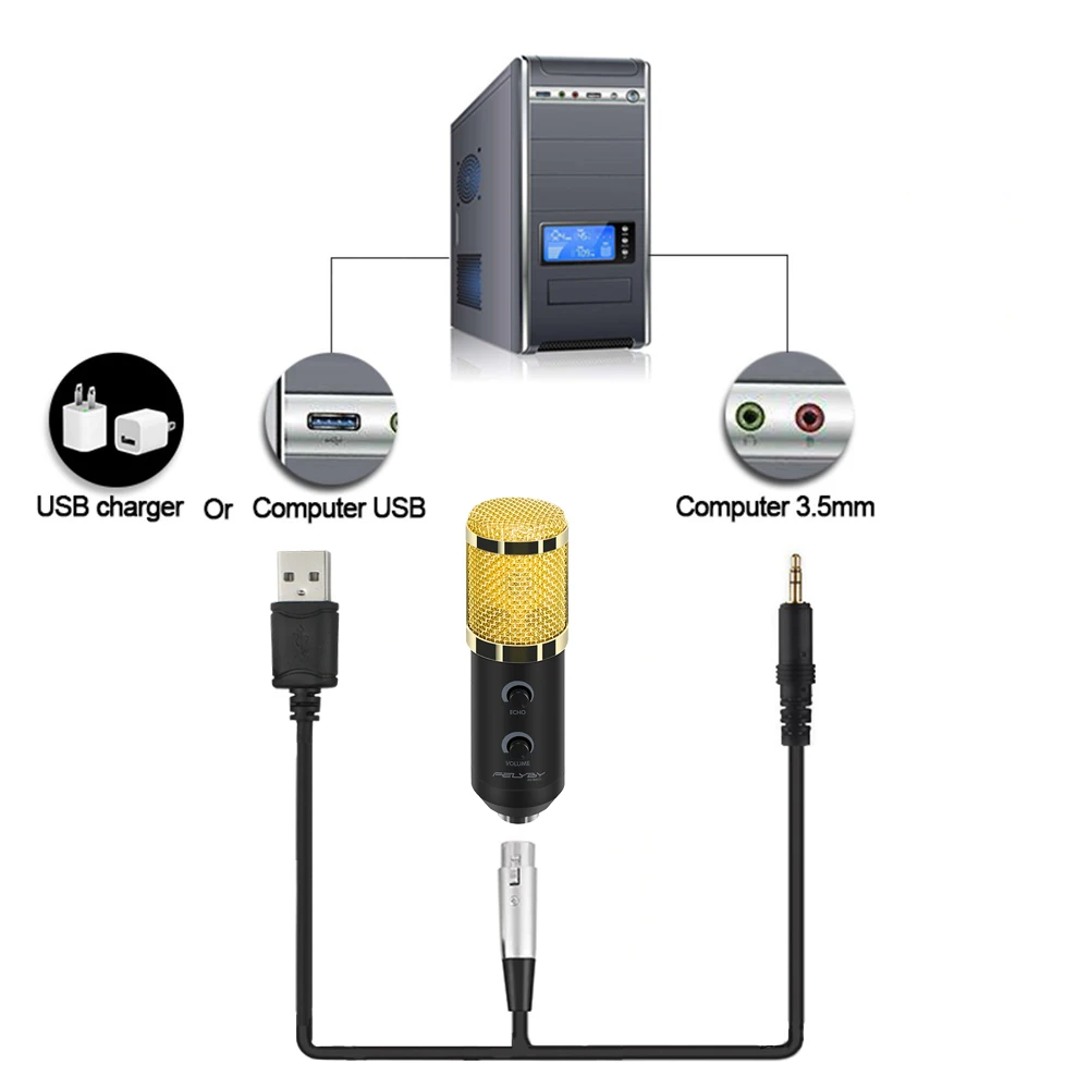 FELYBY BM900 Выделенный микрофон (USB + 3 5 мм) с двойным кабелем поддержка подключения