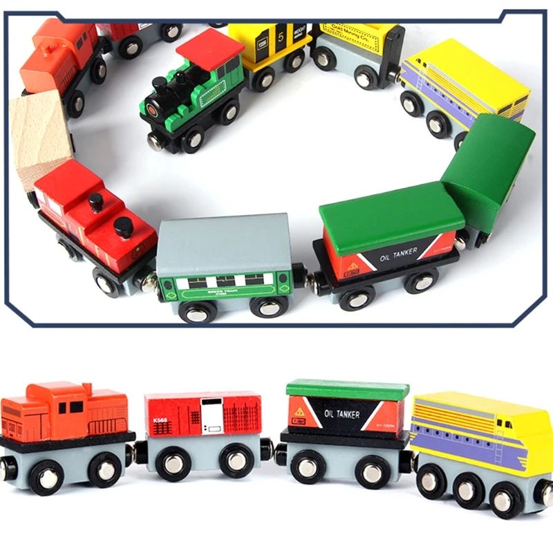 

85DE 1Set/12Pieces Wooden Train Set Baby Realistic Toy Vehicle Train Model Simulation Toy with 4pc Locomotive & 8 Carriage