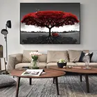Красное дерево жизни, Художественная печать на холсте, HD живопись, черно-белый пейзаж, Настенная картина, гостиная, современный постер для украшения дома