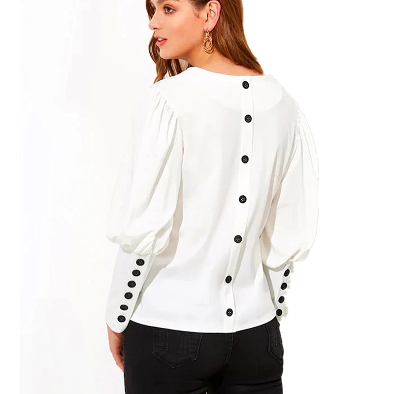 Женская блузка на пуговицах элегантная офисная белая рубашка с v образным
