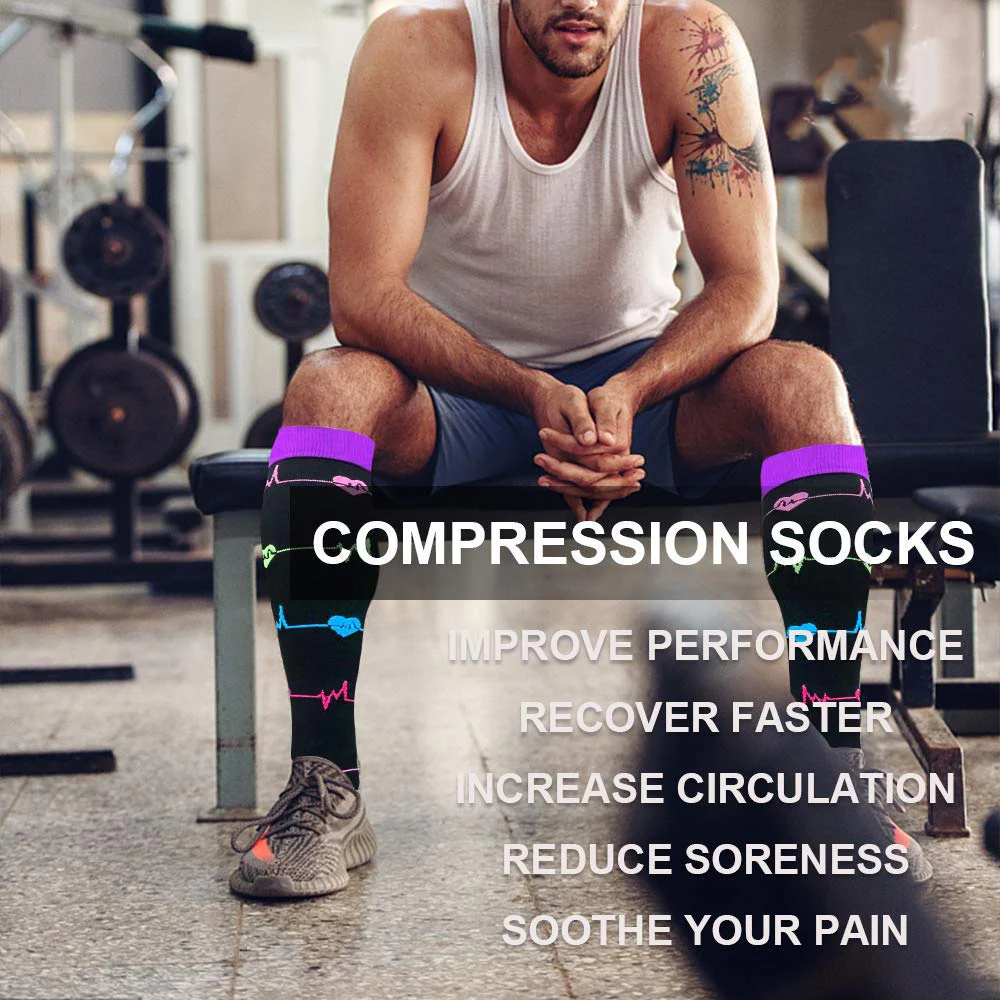 

3 Pairs Compression Socks Men Women Sports Marathon Running Yoga Cycling Socks Varicose Veins Medical Nursing Knee Socks XA101Q