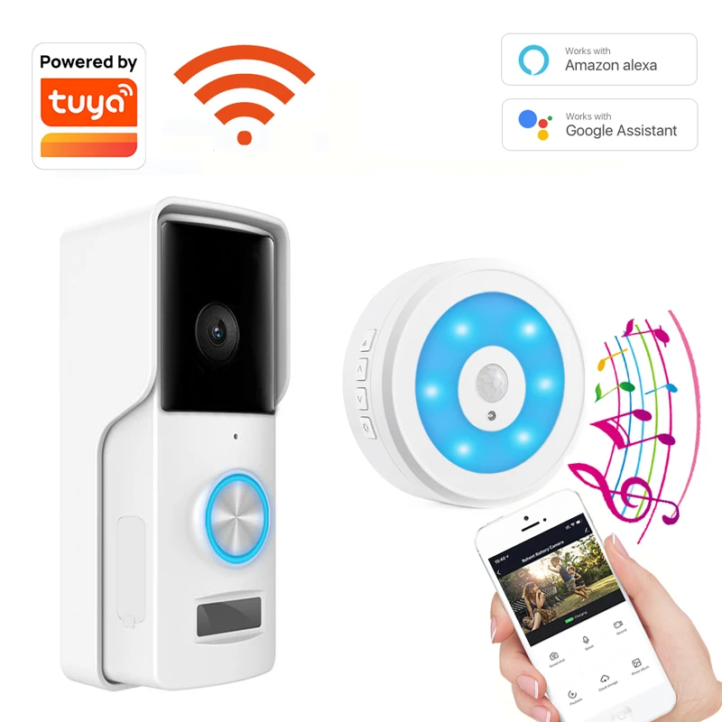 Tuya WiFi Video Doorbell IP54 Waterproof Camera Visual Intercom Chime Night Vision WiFi Smart Door Bell Wireless Home Security