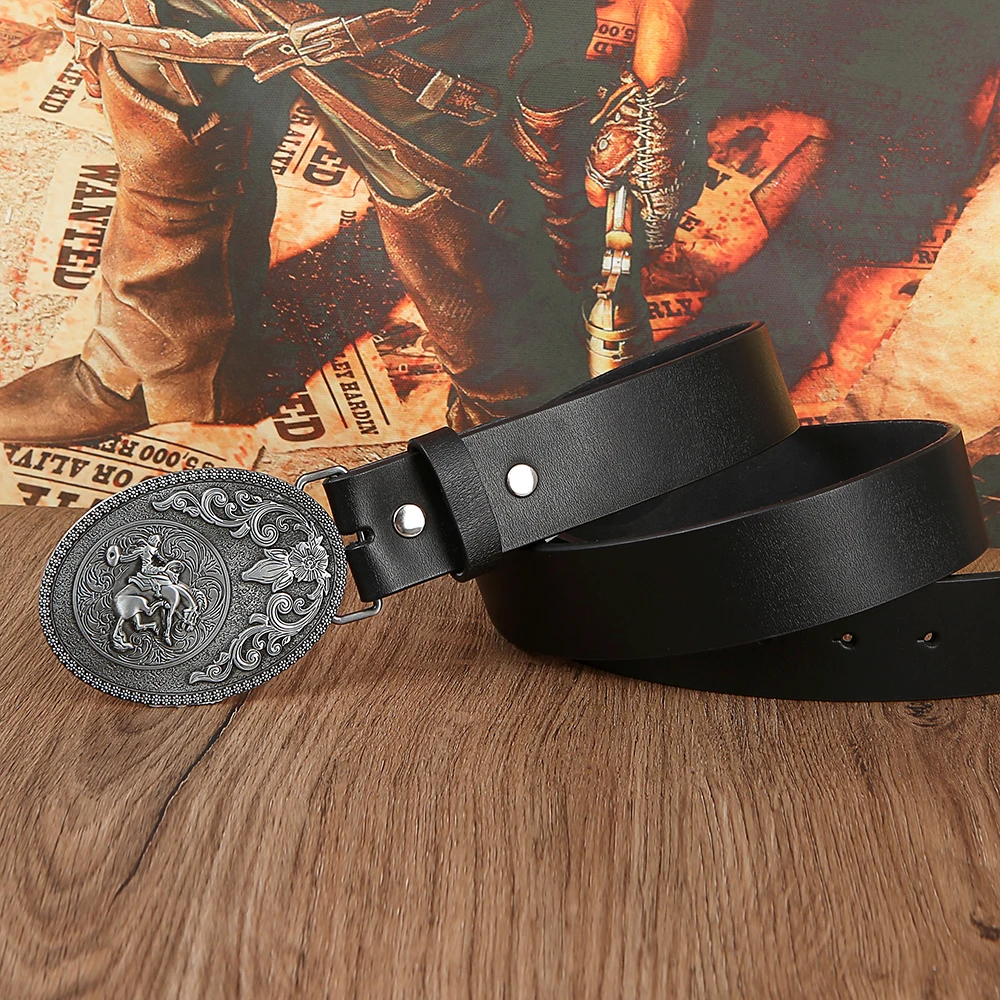 

Western cowboy zinc alloy bull rider's engraved buckle leather belt