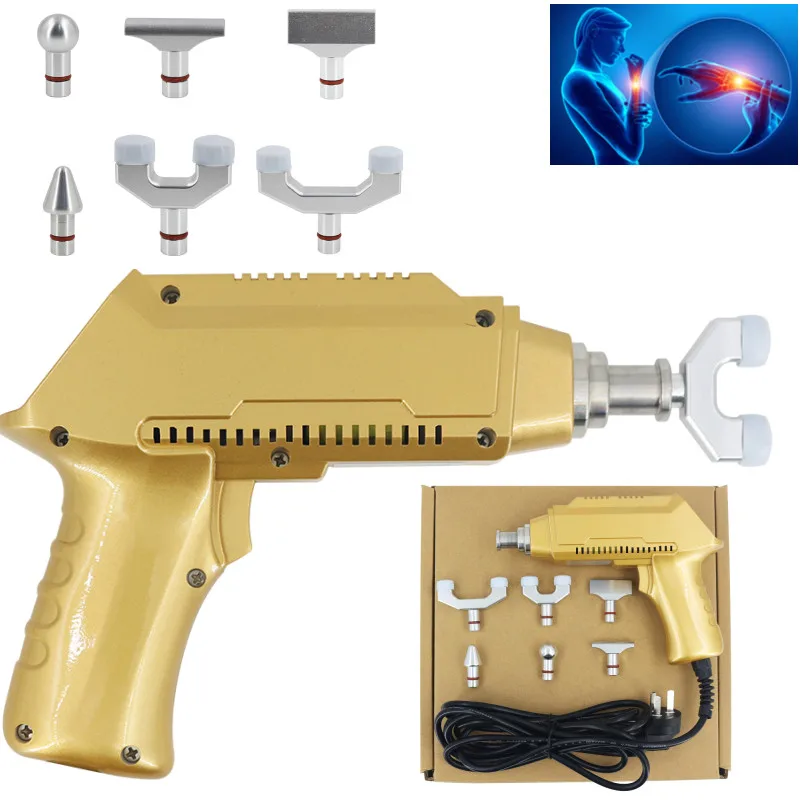 

Chiropractic Tool Electric Correction Gun Intensity Therapy Machine Spine Massager Adjustable Massager Gun 1500N Gold 6 Heads