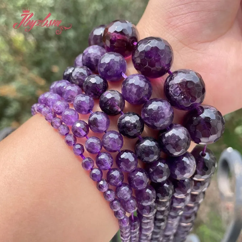 

4/6/8/10/12mm Natural AAA Amethysts Round faceted loose spacer Stone Beads For DIY Necklace Bracelat Jewelry Making Strand 15"