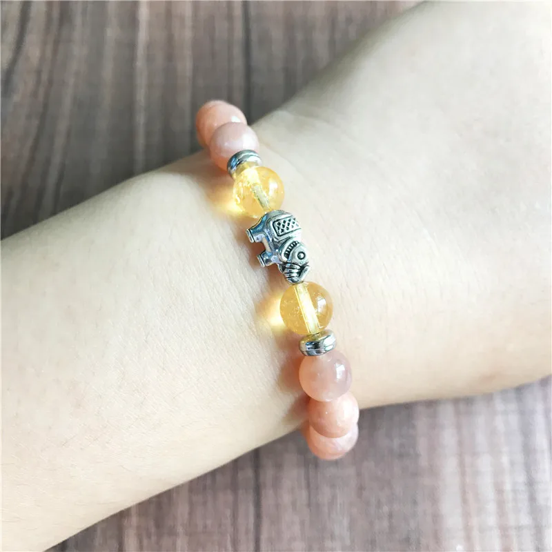 8 мм натуральный Солнечный камень и желтый кварцевый браслет со слоном браслеты