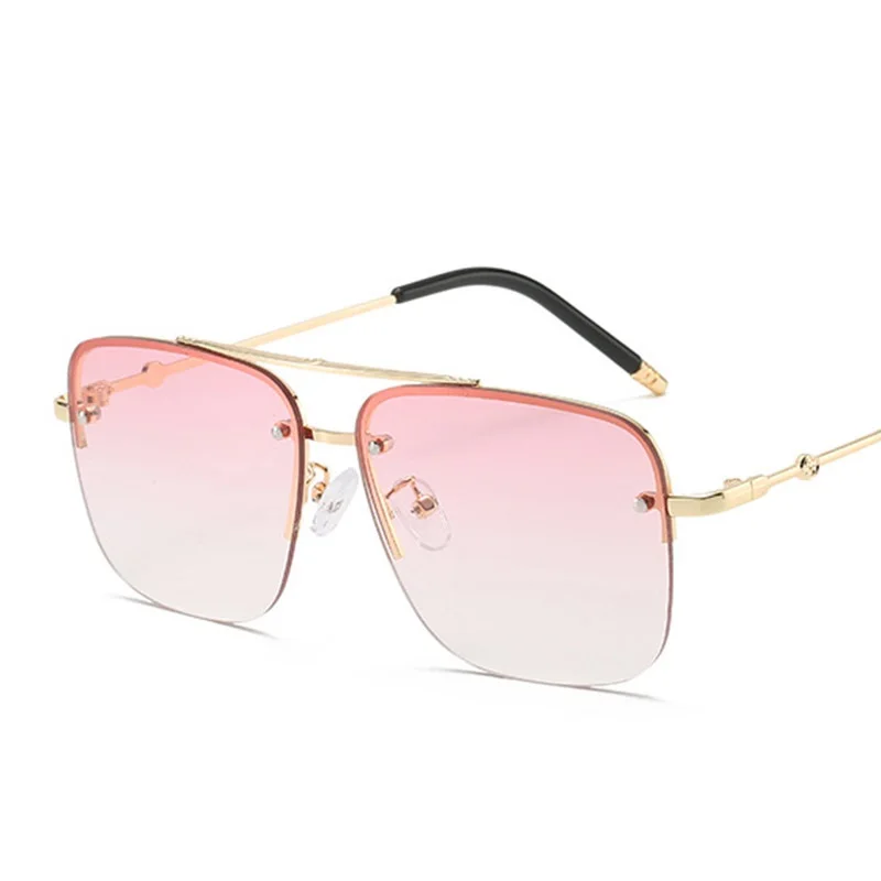 Модные розовые солнцезащитные очки без оправы женские брендовые роскошные