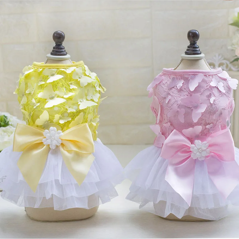 Весенне летнее платье для домашнего питомца с бабочками однотонные платья собак