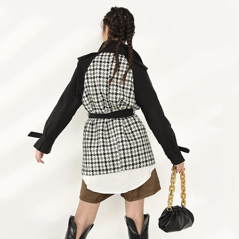 

Fit Black Loose Tweed Plaid Big Size Jacket New Lapel Long Sleeve Women Coat Fashion Tide Autumn Winter 2021 1DC62601