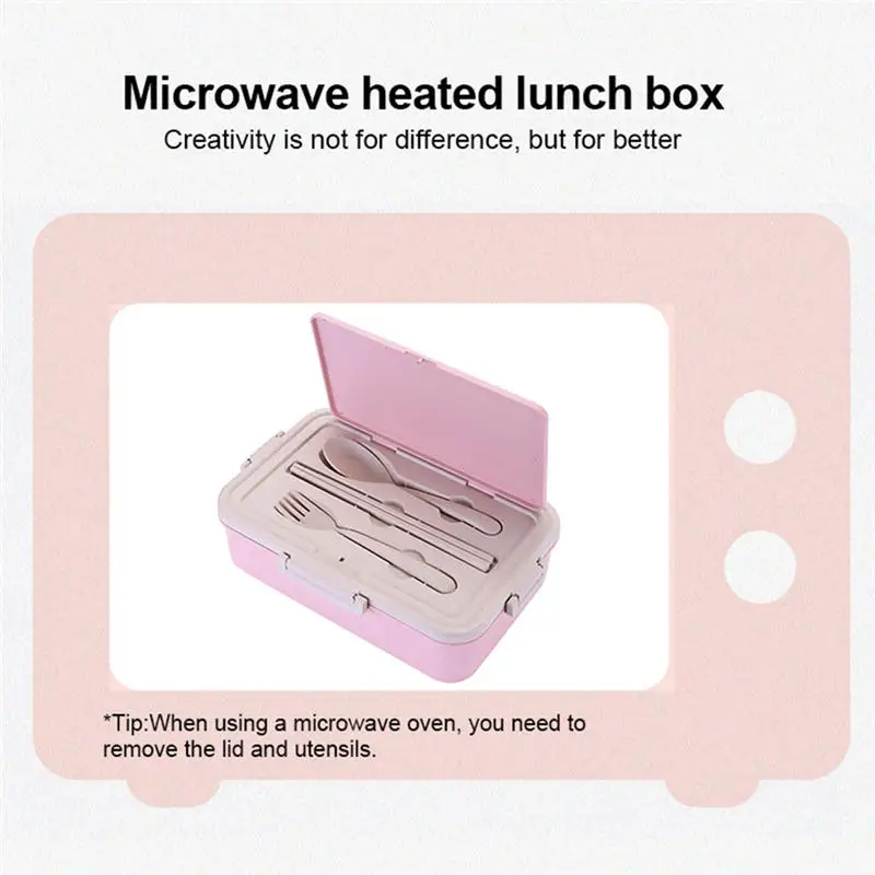 Lunch Box Wheat Straw Eco-Friendly Portable Bento Box Food Sealed Insulation Compartment Tableware For Kids School Office Picnic