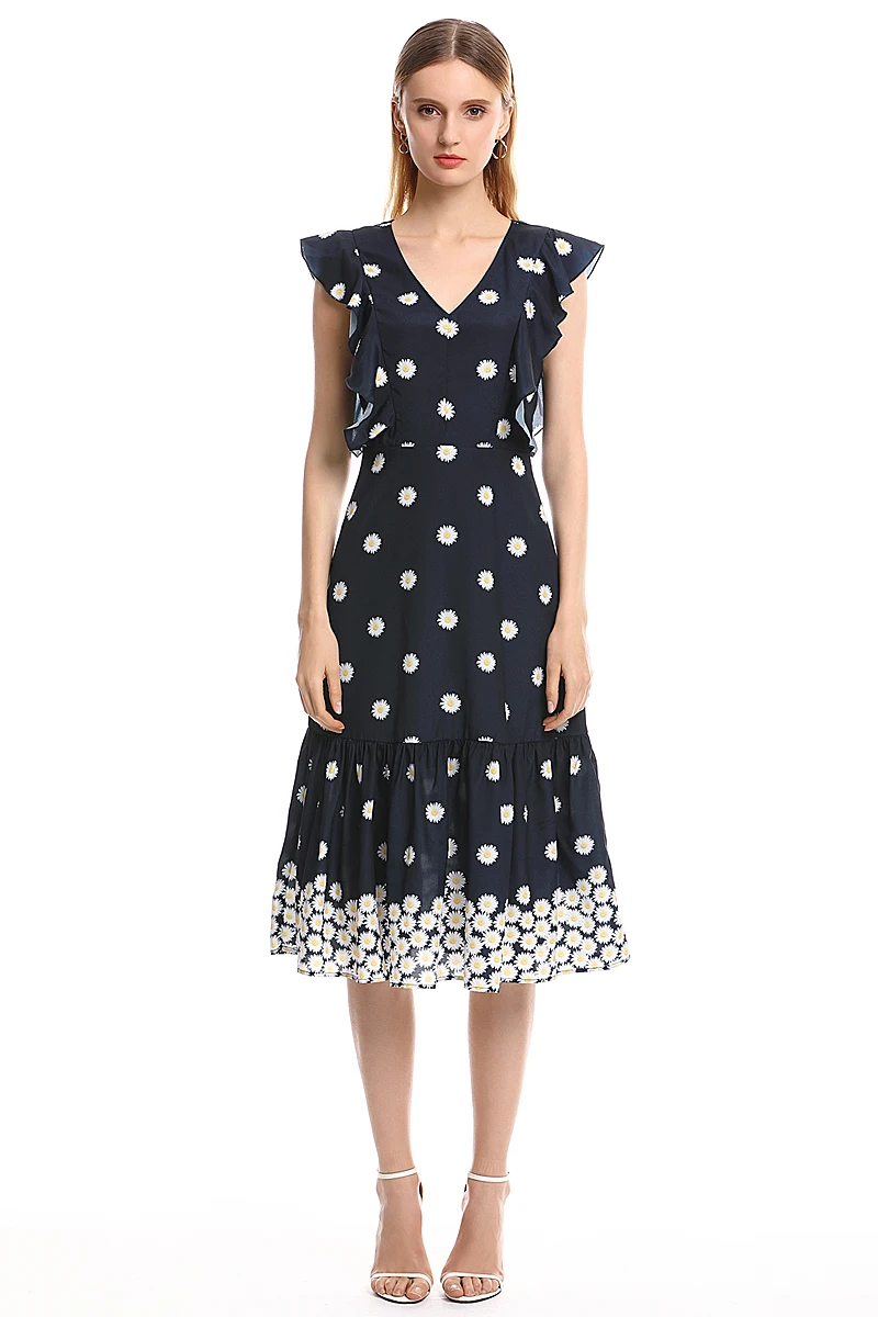 2019 Платье женское винтажное элегантное хлопковое платье с цветочным принтом