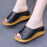 slippers women sandals 2021 new female shoes wedges slippers fashion heeled shoes hollow casual fish mouth slippers women