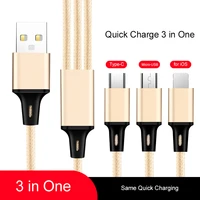 hot sale 3 to 1 data cable braided wire charging three in one line suitable for iphone huawei android mobile phone