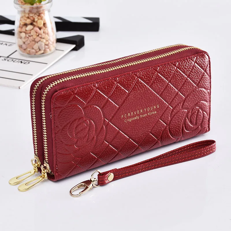 

New Phone Purses Women Wallets Big Female Purse Leather Brand Retro Ladies Long Woman Wallets Card Clutch Double Zipper D-7992
