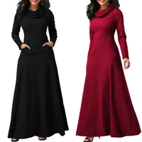 christmas casual dresses for women 2021 plus size autumn women solid color cowl neck long sleeve maxi dress with pockets