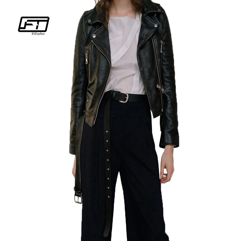 Женская байкерская куртка из искусственной кожи тонкая черная мягкая