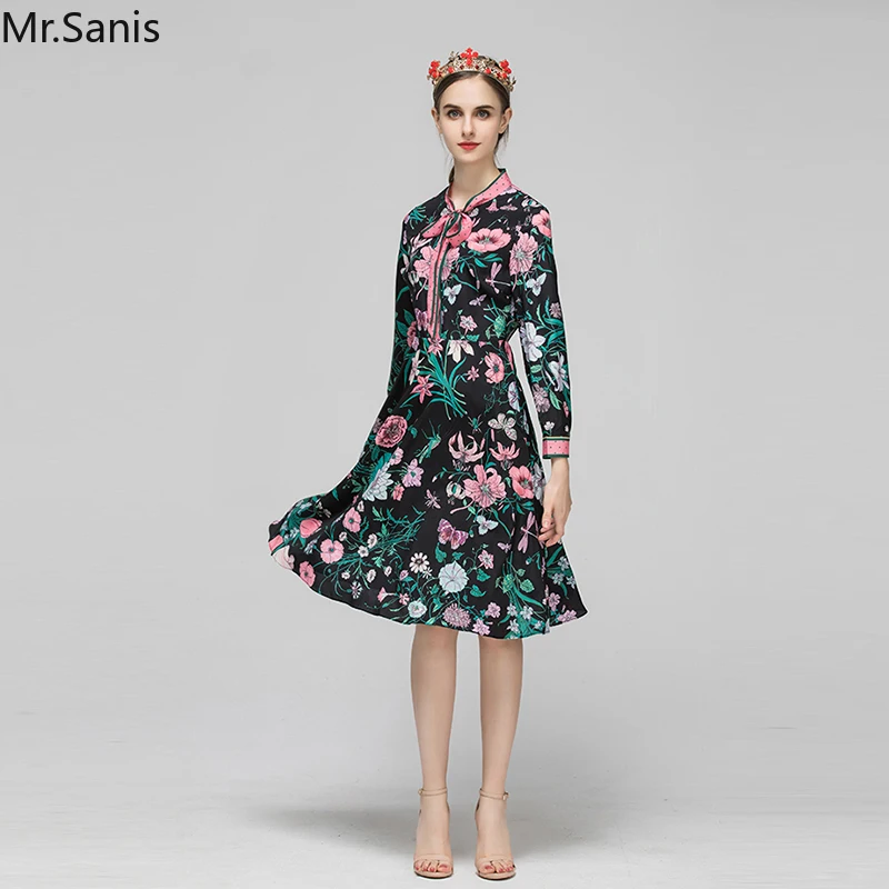 Sanis 2019 Женская Осенняя мода подиумная повседневная черная платье с поясом