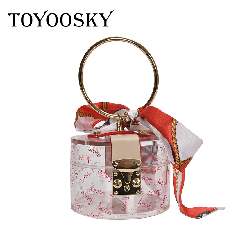 Прозрачная пластиковая модная женская сумка с золотым кольцом и ручками на плечо