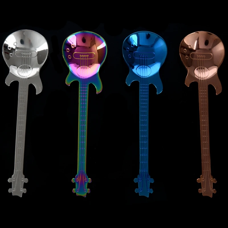 

Set of 4 Guitar Shaped Stainless Steel Coffee Spoon Demitasse Spoons Dessert Spoons Sugar Spoon Kitchen Cute Utensil