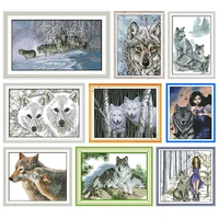 joy sunday embroidery needlework wolf and girl cross stitch kit stamped thread gift dmc 11ct 14ct print counted fabric craft set
