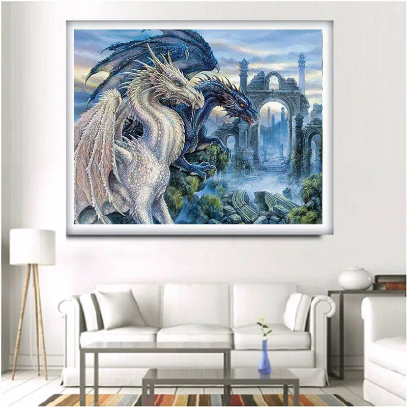 

Алмазная живопись «сделай сам», вышивка «Фэнтези», «Дракон пара», вышивка крестиком, квадратный/круглый Алмазный Узор, стразы, украшение дл...