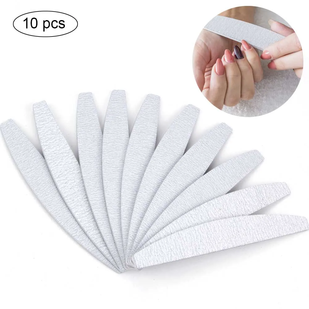 10pcs Wooden Nail File 100/180 Half Moon Thick Sandpaper Sanding Blocks Grinding Polishing Manicure Grey Boat Care Tools | Красота и