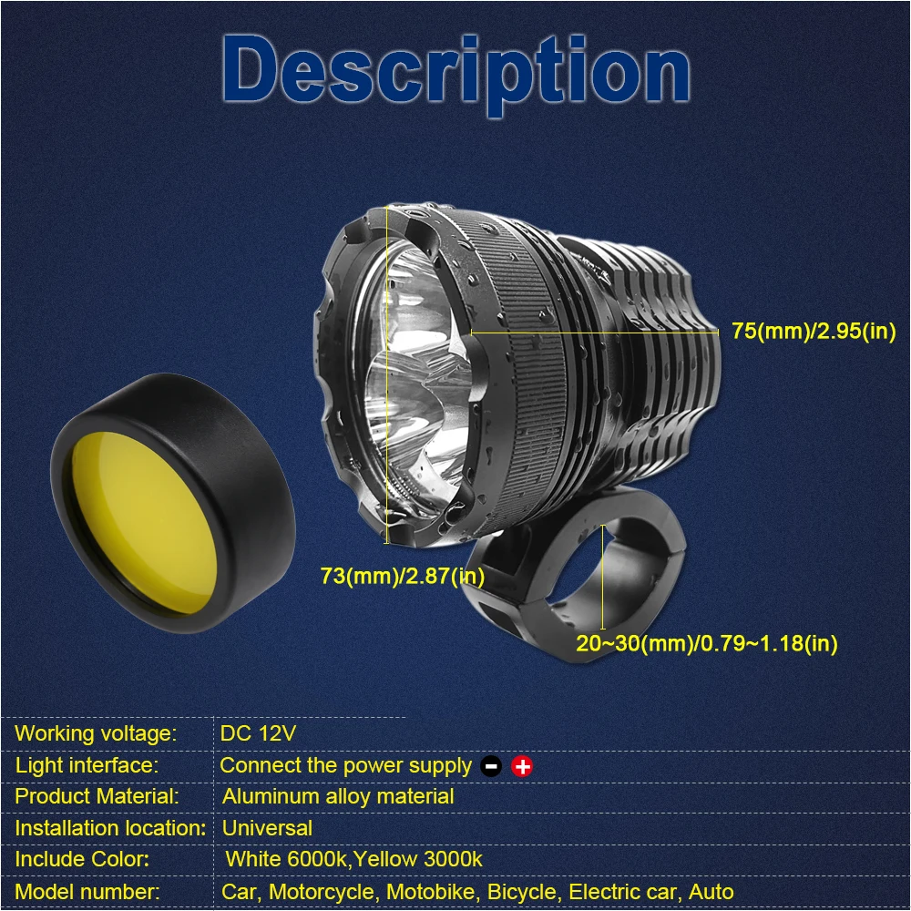 

2Pcs White Yellow 12000LM Motorcycle led light external super bright light spotlight modified headlight 12V Moto hooligan lights