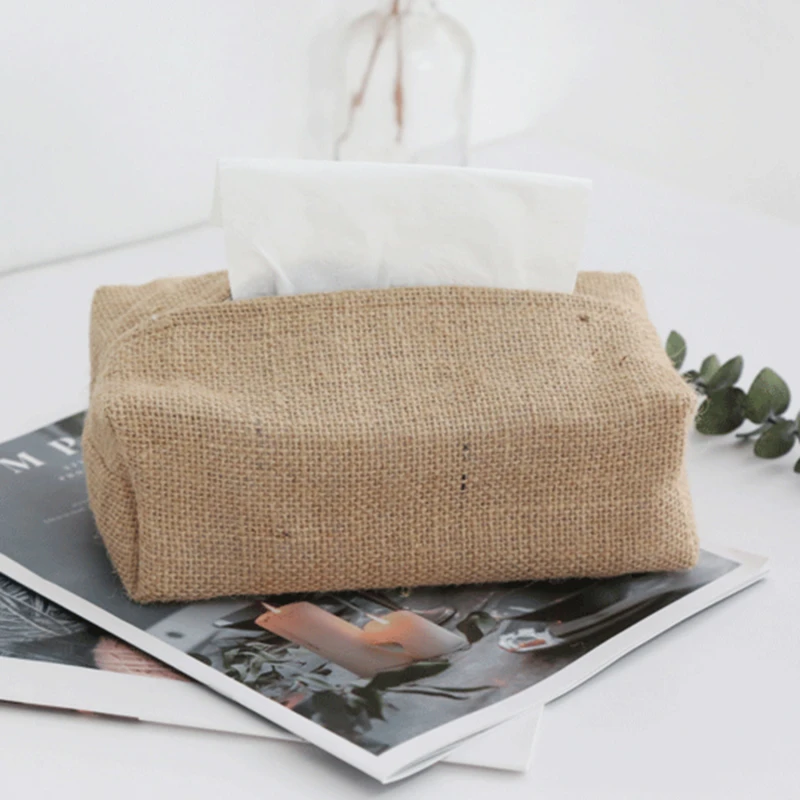 

Simple Jute Tissue Box Car Toilet Pumping Box Living Room Desktop Napkin Holder Paper Towel Organizer Container Home Decoration