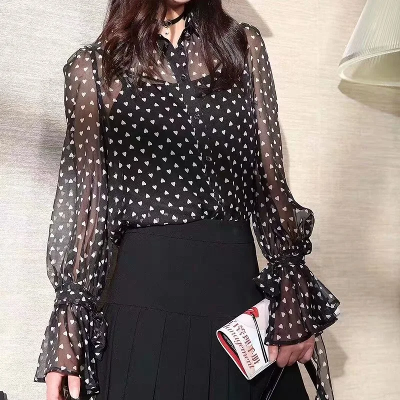 

2021 Fashion Versatile Shirt Free Shipping Floral Blouse Long Sleeve Chiffon Shirt