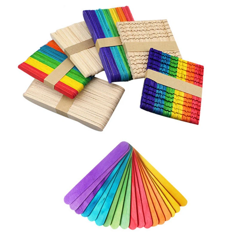 

100Pcs DIY Wooden Stick Popsicle Ice Cream Sticks Colorful Hand Crafts Art Creative Educational Toys For Children Kids Baby