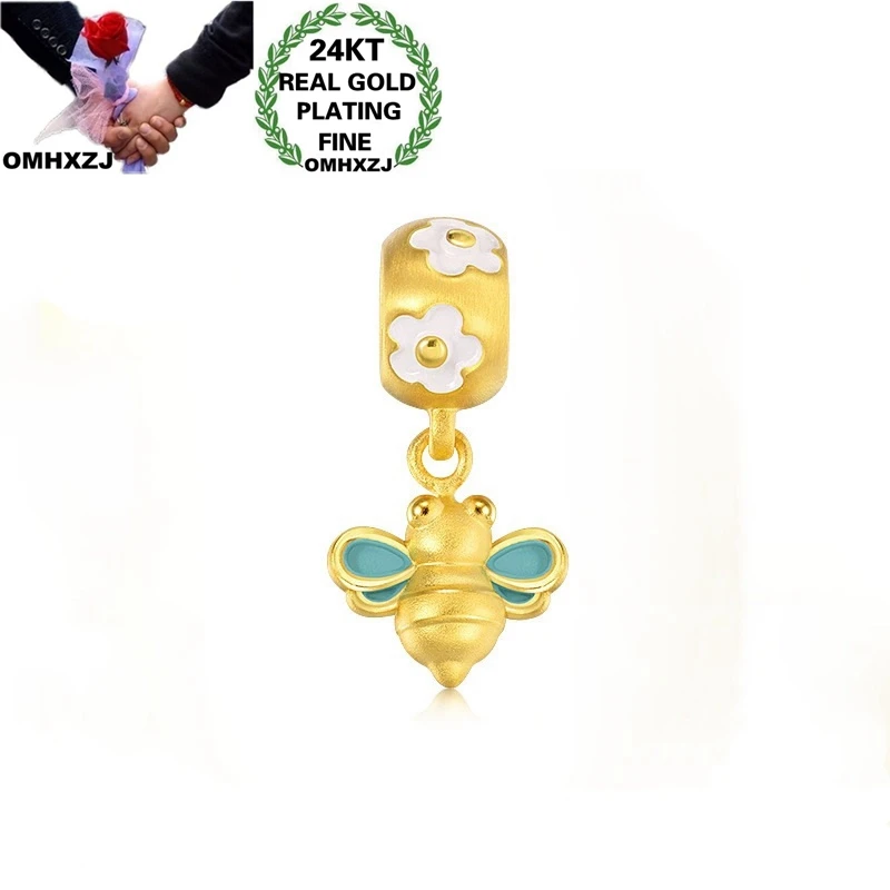 

OMHXZJ CA322 Wholesale European Fashion Unisex Party Birthday Wedding Gift Bee Bracelet DIY Accessories 24KT Gold Pendant Charm