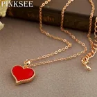 Pinksee, лидер продаж, модная Минималистичная цепочка золотого цвета, эмалированное ожерелье с красным сердцем для женщин и девушек, милое ювелирное изделие до ключиц, подарок