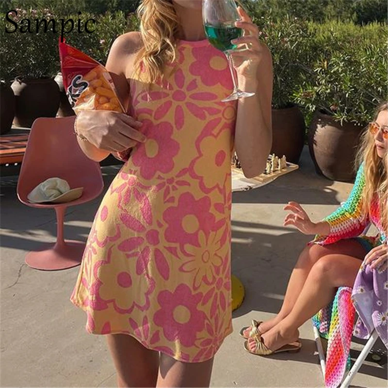 Sampic Y2K розовые цветочные трикотажные тренировочные штаны летние хлопковые мини