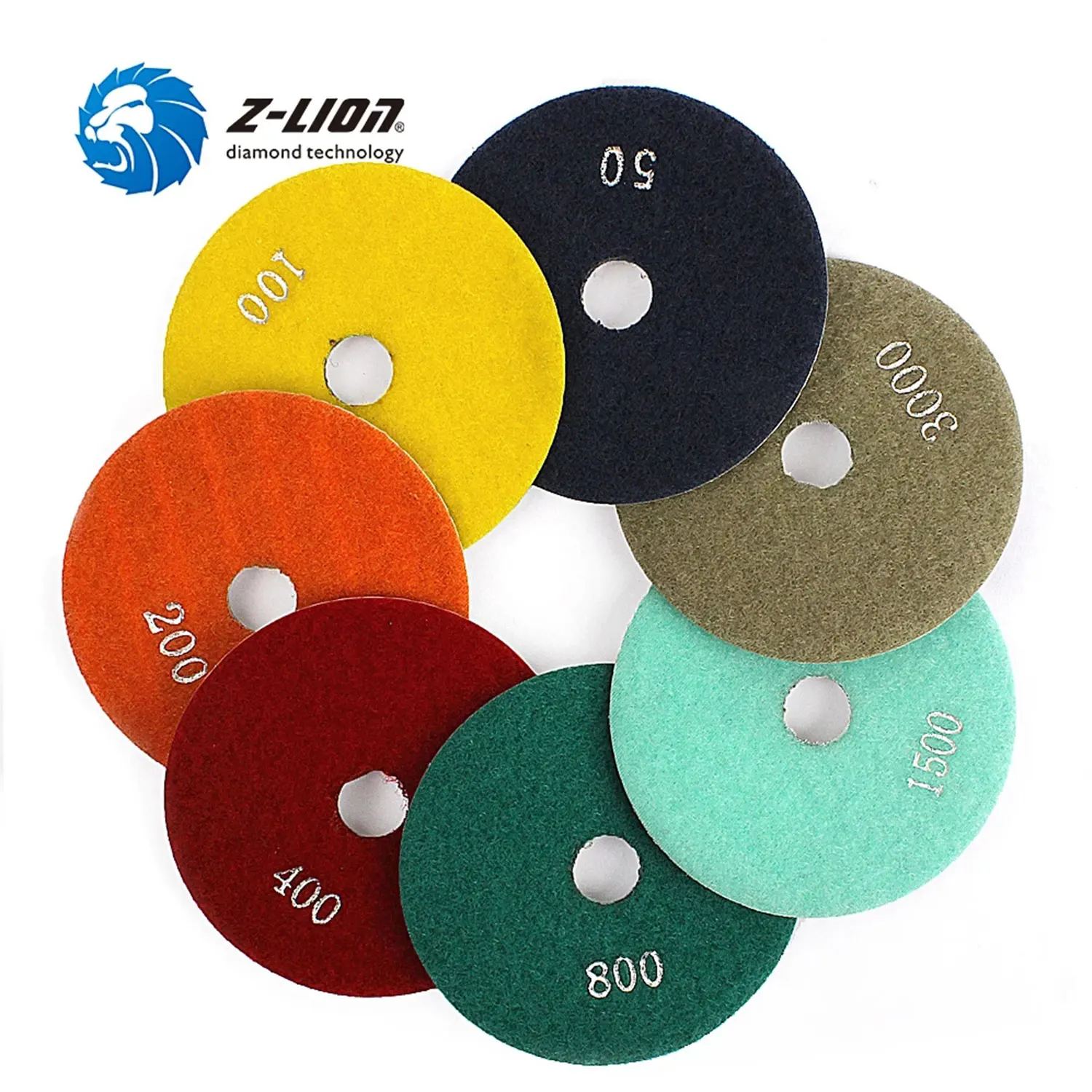 

Z-LION 7 Piece 4" Diamond Polishing Pad For Granite Marble Flexible Concrete Stone Polish Disc Wet Buffing Grinding Wheel