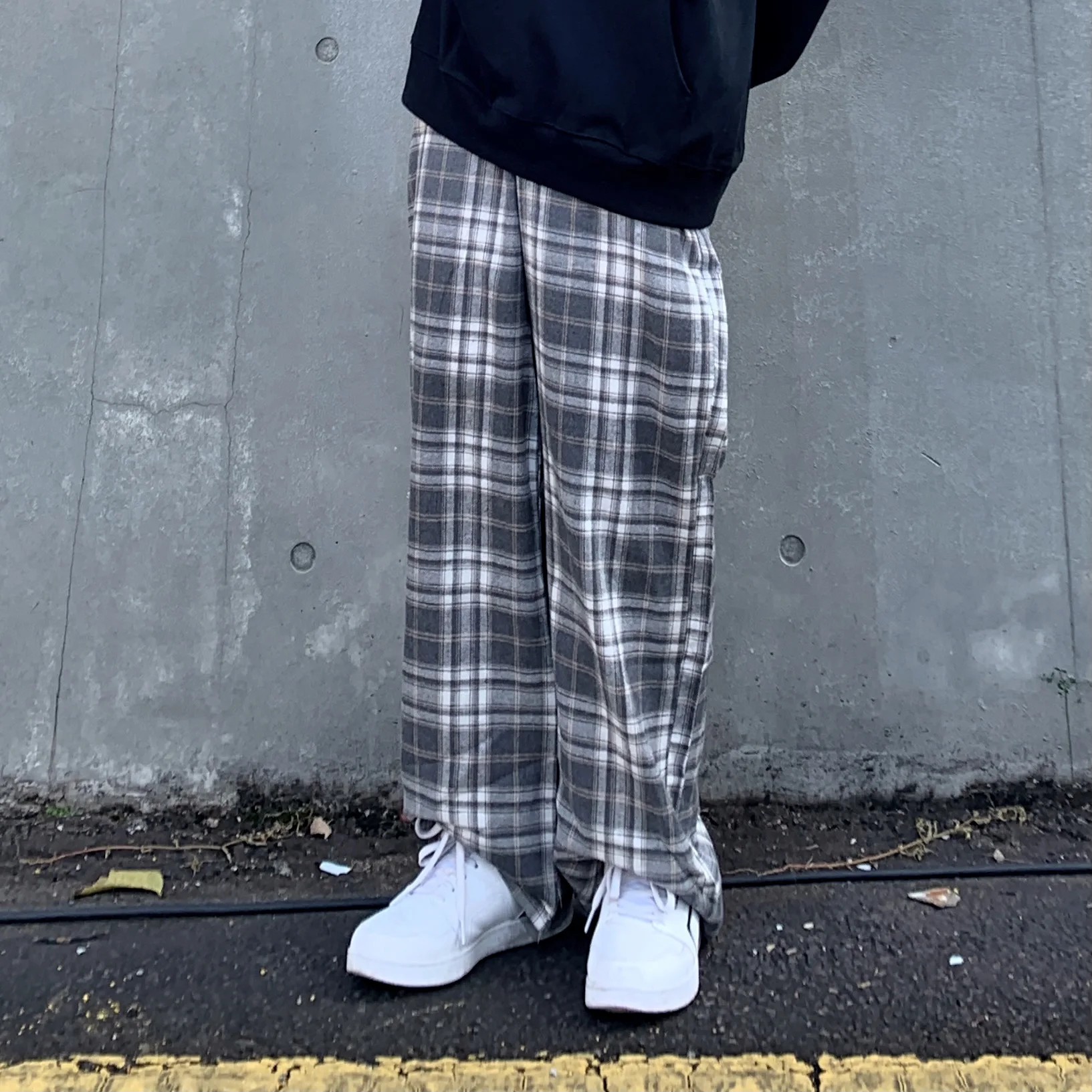 

Autumn New plaid pants women casual chic High Waist Ladies Korean Trousers Streetwear Female fashion Straight Sweatpants Jogger