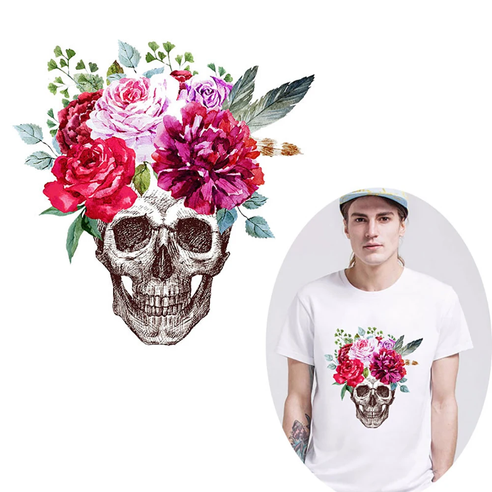 Череп цветок железа на нашивках для одежды летняя эмблема ткани наклейки одежда