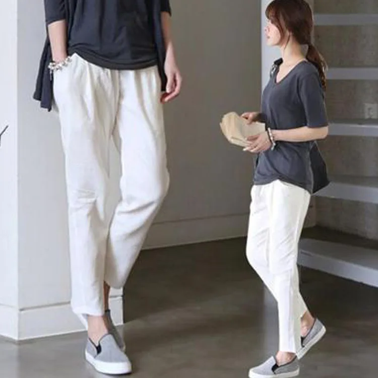 

Womens Autumn/Summer Pants Cotton Linen Solid Elastic waist Candy Colors Harem Trousers Soft high quality for Female ladys