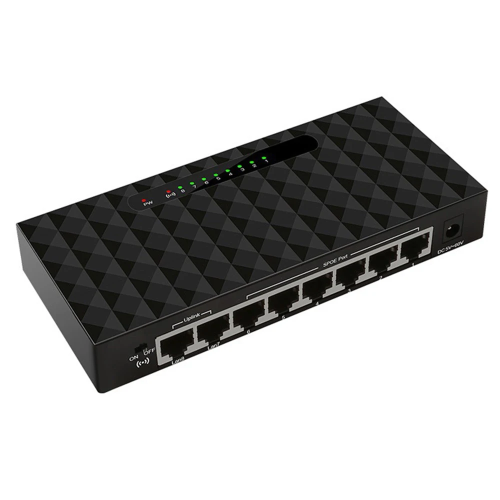 

8 Port SPOE Switch Ethernet Splitter with 90W Power Adapter Suitable for CCTV 250M for Network IP Cameras Wireless AP 6 PoE