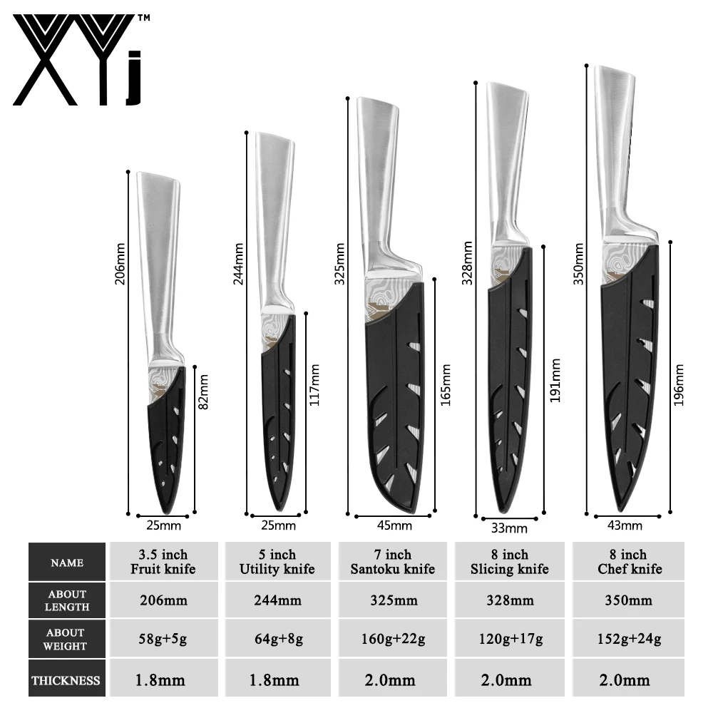 XYj 6 шт. набор кухонных ножей из нержавеющей стали дамасский узор лезвие магнитный