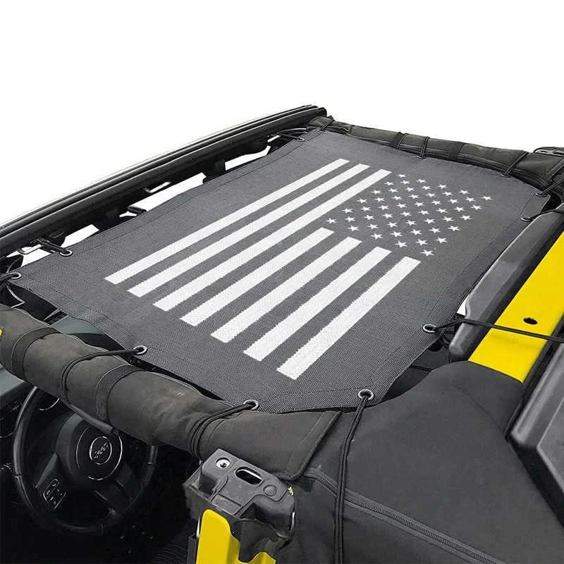 

Front Eclipse Sunshade Mesh Sun Shade Top Cover with USA Flag Fit for Jeep Wrangler 2 Door/4 Door JL 2018 Up To Now Soft Top