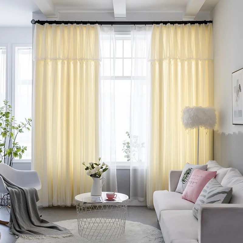 Белые Шторы В стиле принцессы двойной слой простой и современный Гостиная