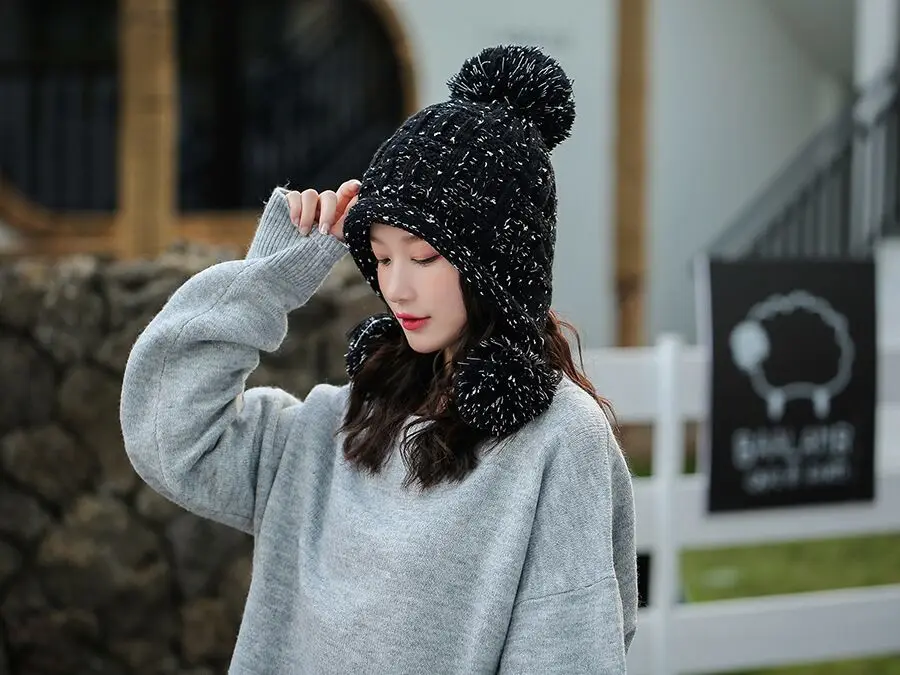 Новинка, зимняя вязаная шапка, женские шапки с помпоном, шапки Gorras, Теплые Мешковатые зимние шапки для женщин и девушек, Skullies Beanies