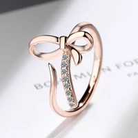 fanqieliu rose gold crystal 925 sterling silver bow ring women open wedding bands cute valentines day gift for girl fql21332