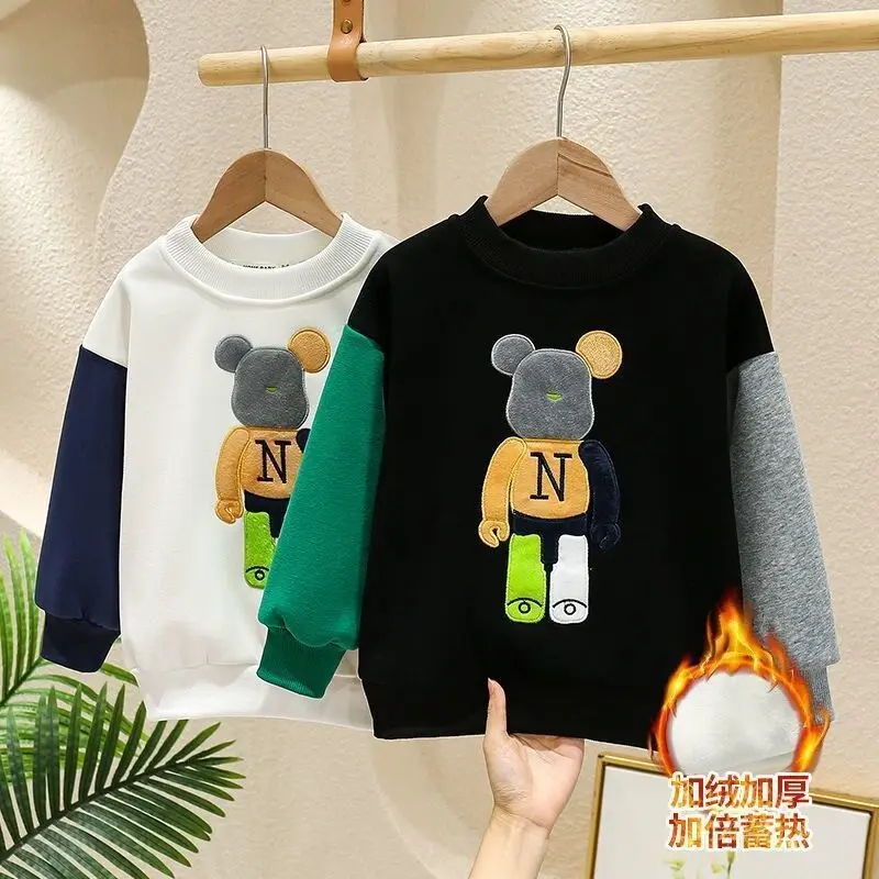 Sudadera con capucha de estilo exterior para ni&ntilde;os, camisa de una pieza con fondo y forro polar de Cachemira, novedad de invierno, 2022-5