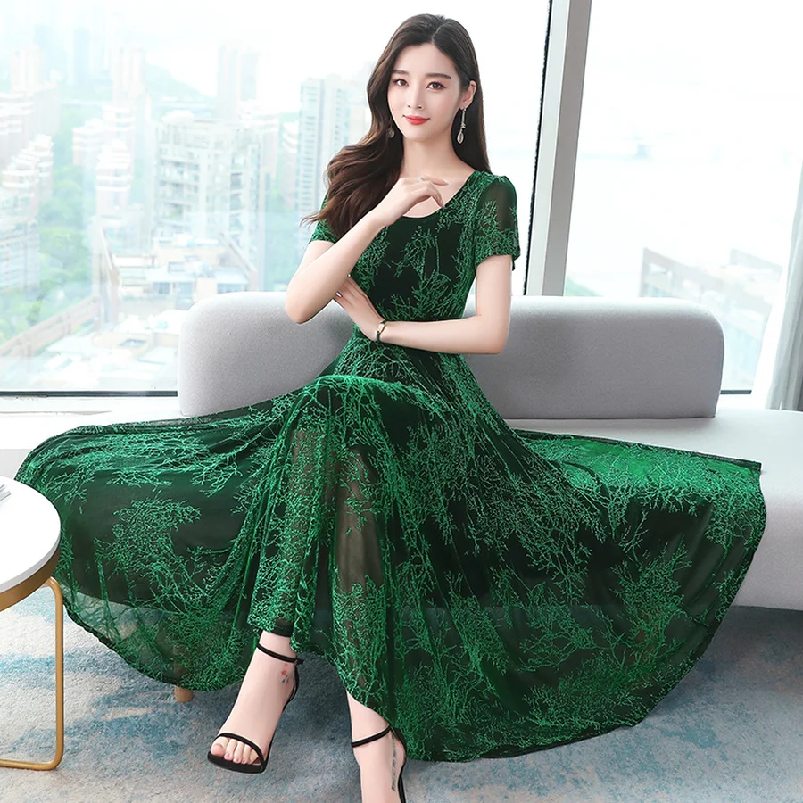 Весна лето 2020 однотонное жаккардовое шифоновое платье макси винтажное 4XL размера