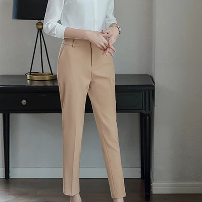 Apricot Pant Новинка, повседневные женские брюки длиной до щиколотки, высокое качество, прямые брюки, средняя талия, узкие брюки, красные, синие, черные, розовые - Цвет: Apricot Pant
