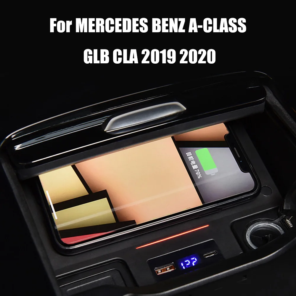 

Автомобильная Беспроводная зарядка Qi для Mercedes Benz W177 W247 W188 CLA/GLB/GLA /A/B-Class 2019 2020 PD, быстрая зарядка, USB-зарядное устройство для телефона