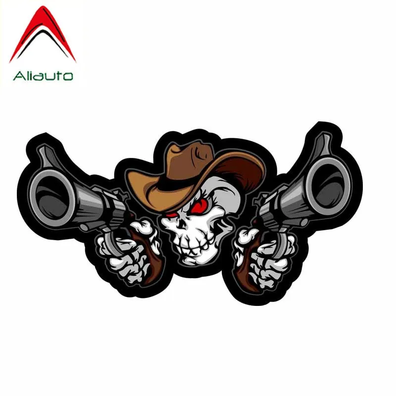 

Aliauto Creative Car Sticker Creative Reflective Skull Cowboy with Guns Sunscreen Waterproof Cover Scratch Decal Vinyl,12cm*6cm