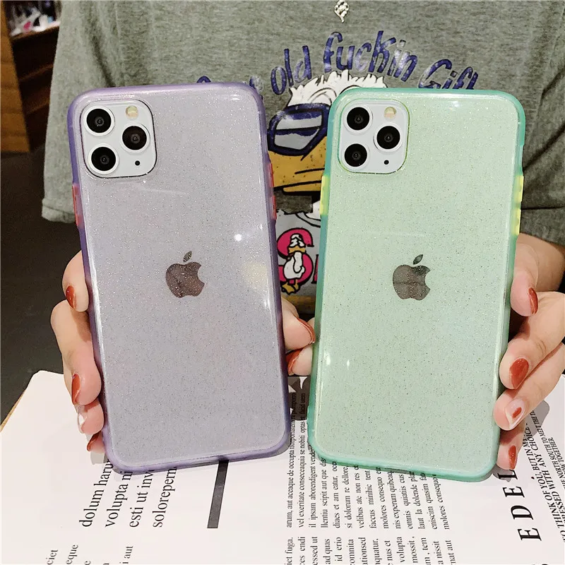 

Glitter Powder 2 in 1 Cover Phone Cases For iPhone 11 Pro MAX Transparent Hard Back Soft Edge For iPhone X XS XR MAX 8 7 Plus