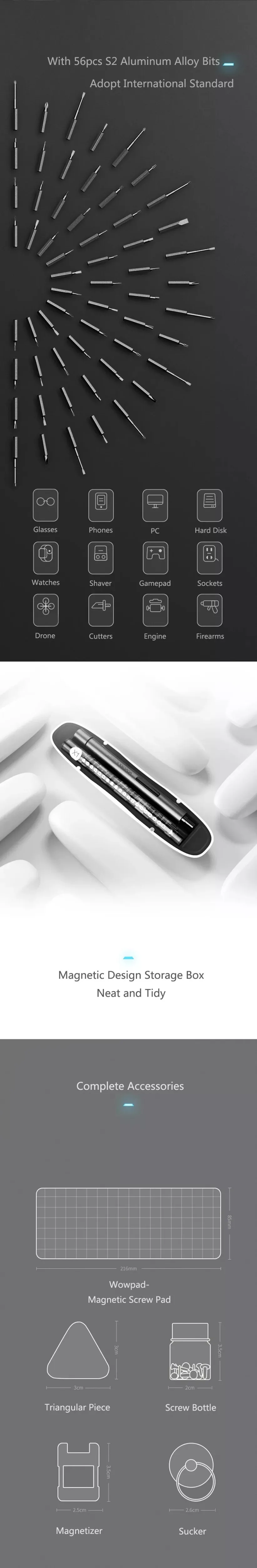 Xiaomi Wowstick 1F+ 64 в 1 Электрический отвертка Беспроводная литий-ионная Зарядка светодиодный шуруп набор Mijia Driver Kit